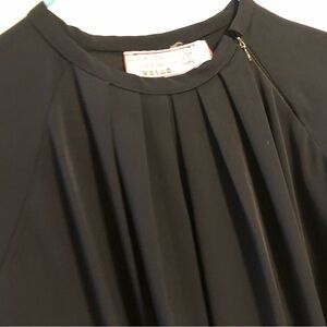 Black Pleated Women's Dress - Classic Round Neck